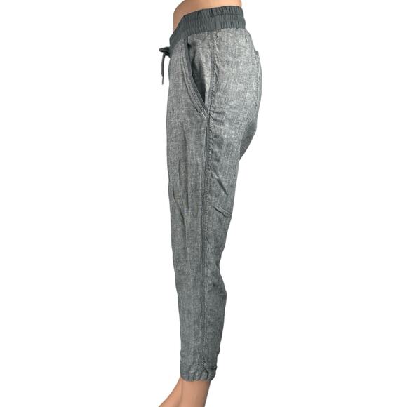 Athleta Bali 100% Linen Gray Straight Tapered Drawstring Ankle Trousers Pants 8 - Picture 2 of 5